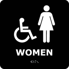 National Marker Company ADA5WBK NMC™ Graphic Braille Plastic Sign, Women, 8"W x 8"H, Black image.