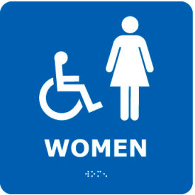 National Marker Company ADA5WBL NMC™ Graphic Braille Plastic Sign, Women 8"W x 8"H, Blue image.