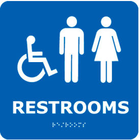 National Marker Company ADA9WBL Graphic Braille Sign - Restrooms - Blue image.