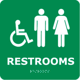 National Marker Company ADA9WGR Graphic Braille Sign - Restrooms - Gray image.