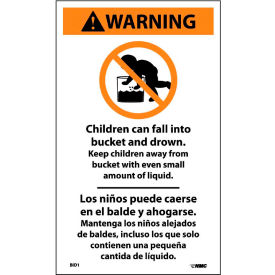 National Marker Company BID1 Bilingual Vinyl Infant Drowning Label - Children Can Fall Into The Bucket image.