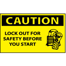 National Marker Company C177AP Machine Labels - Caution Lock-Out For Safety Before You Start image.