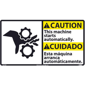 National Marker Company CBA10P Bilingual Vinyl Sign - Caution This Machine Starts Automatically image.