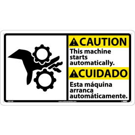 National Marker Company CBA10R Bilingual Plastic Sign - Caution This Machine Starts Automatically image.