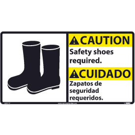 National Marker Company CBA11P Bilingual Vinyl Sign - Caution Safety Shoes Required image.