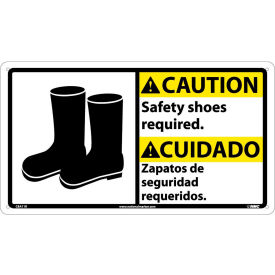 National Marker Company CBA11R Bilingual Plastic Sign - Caution Safety Shoes Required image.