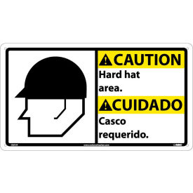 National Marker Company CBA1R NMC™ Bilingual Plastic Sign, Caution Hard Hat Area, 18"W x 10"H image.