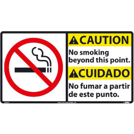 National Marker Company CBA3P Bilingual Vinyl Sign - Caution No Smoking Beyond This Point image.