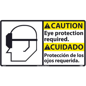 National Marker Company CBA5P NMC™ Bilingual Vinyl Sign, Caution Eye Protection Required, 18"W x 10"H, White image.