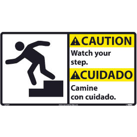 National Marker Company CBA6P NMC™ Bilingual Vinyl Sign, Caution Watch Your Step, 18"W x 10"H image.