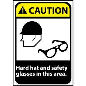 National Marker Company CGA27AB Caution Sign 14x10 Aluminum - Hard Hat and Safety Glasses Required image.