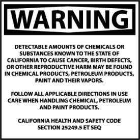 California Proposition 65 Plastic Sign - Warning Detectable Amounts Of Chemicals