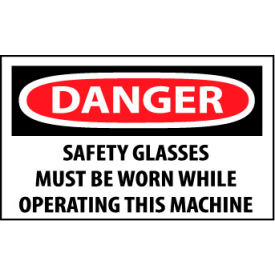 National Marker Company D107AP Machine Labels - Danger Safety Glasses Must Be Worn While Operating image.