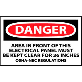National Marker Company D225AP Machine Labels - Danger Area In Front Of This Electrical Panel image.