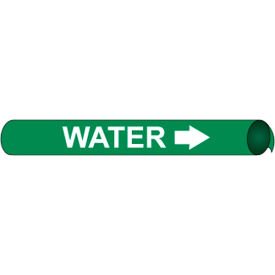 National Marker Company D4113 NMC™ Precoiled & Strap-On Pipe Marker, Water, Fits 3-3/8" - 4-1/2" Pipe Dia., Green image.