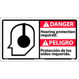 National Marker Company DBA10R Bilingual Plastic Sign - Danger Hearing Protection Required image.