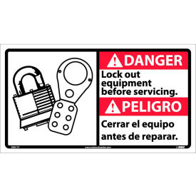 National Marker Company DBA11P Bilingual Vinyl Sign - Danger Lock Out Equipment Before Servicing image.