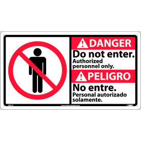 National Marker Company DBA1R NMC™ Bilingual Plastic Sign, Danger Do Not Enter Authorized Personnel Only, 18"W x 10"H image.