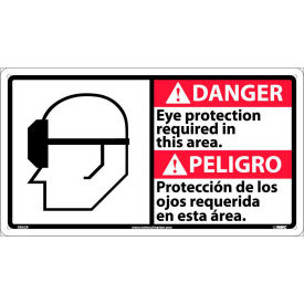 National Marker Company DBA2R NMC™ Bilingual Plastic Sign, Danger Eye Protection Required In This Area, 18"W x 10"H image.