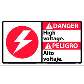 National Marker Company DBA3P NMC™ Bilingual Vinyl Sign, Danger High Voltage, 18"W x 10"H image.