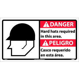 National Marker Company DBA4P Bilingual Vinyl Sign - Danger Hard Hats Required In This Area image.