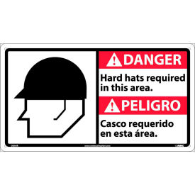 National Marker Company DBA4R Bilingual Plastic Sign - Danger Hard Hats Required In This Area image.