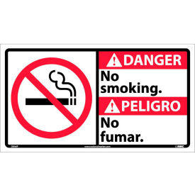 National Marker Company DBA6P NMC™ Bilingual Vinyl Sign, Round Corner, Danger No Smoking, 18"W x 10"H image.