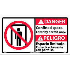 National Marker Company DBA8P NMC™ Bilingual Vinyl Sign, Danger Confined Space Enter By Permit Only, 18"W x 10"H image.