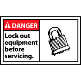 National Marker Company DGA18AP Graphic Machine Labels - Danger Lock Out Equipment Before Servicing image.