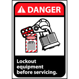 National Marker Company DGA18R Danger Sign 10x7 Rigid Plastic - Lock Out Equipment Before Servicing image.