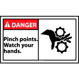 National Marker Company DGA19AP Graphic Machine Labels - Danger Pinch Points Watch Your Hands image.