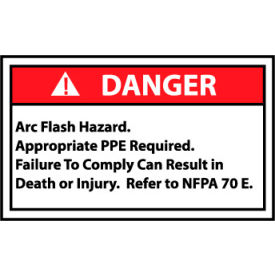 National Marker Company DGA60AP Graphic Machine Labels - Danger Arc Flash Hazard Appropriate PPE Required image.