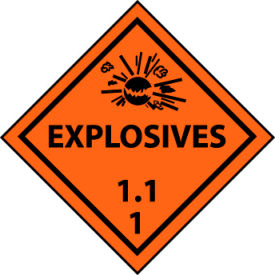 National Marker Company DL130P NMC™ Dot Explosives 1.11 Placard Sign, Pressure Sensitive Vinyl image.