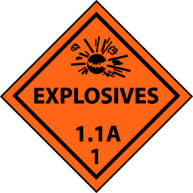 National Marker Company DL88P NMC™ Dot Explosive 1.1A 1 Placard Sign, Pressure Sensitive Vinyl image.