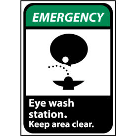 National Marker Company EGA4P Emergency Sign 10x7 Vinyl - Eye Wash Station Keep Area Clear image.