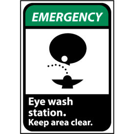 National Marker Company EGA4PB Emergency Sign 14x10 Vinyl - Eye Wash Station Keep Area Clear image.