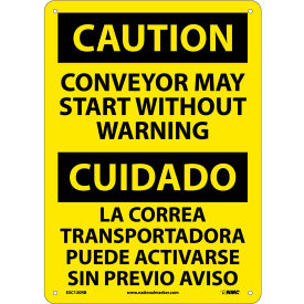 National Marker Company ESC130RB Bilingual Plastic Sign - Caution Conveyor May Start Without Warning image.
