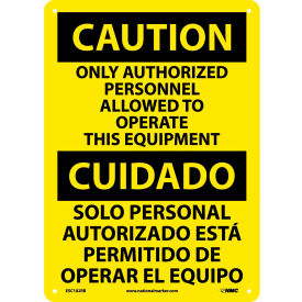 National Marker Company ESC182RB NMC™ Bilingual Plastic Sign, Only Authorized Personnel Allowed To Operate, 10"W x 14"H image.