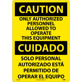 National Marker Company ESC182RC NMC™ Bilingual Plastic Sign, Only Authorized Personnel Allowed To Operate, 14"W x 20"H image.