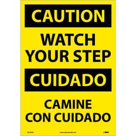 National Marker Company ESC203PC NMC™ Bilingual Vinyl Sign, Caution Watch Your Step, 14"W x 20"H image.