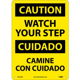 National Marker Company ESC203RB NMC™ Bilingual Plastic Sign, Caution Watch Your Step, 10"W x 14"H image.