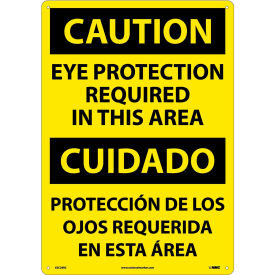 National Marker Company ESC26RC NMC™ Bilingual Plastic Sign, Caution Eye Protection Required In This Area, 14"W x 20"H image.