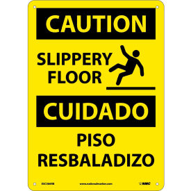 National Marker Company ESC366RB Bilingual Plastic Sign - Caution Slippery Floor image.