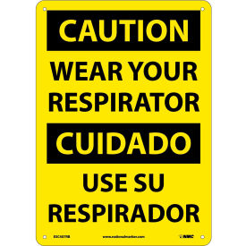 National Marker Company ESC407RB NMC™ Bilingual Plastic Sign, Caution Wear Your Respirator, 10"W x 14"H image.