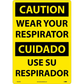 National Marker Company ESC407RC NMC™ Bilingual Plastic Sign, Caution Wear Your Respirator, 14"W x 20"H image.