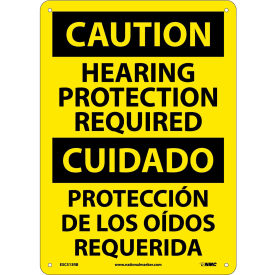 National Marker Company ESC513RB Bilingual Plastic Sign - Caution Hearing Protection Required image.