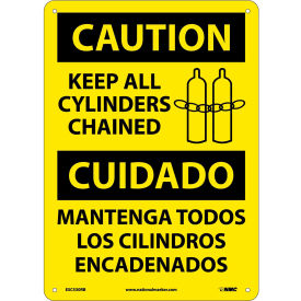 National Marker Company ESC530RB Bilingual Plastic Sign - Caution Keep All Cylinders Chained image.