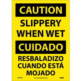 National Marker Company ESC57PB NMC™ Bilingual Vinyl Sign, Caution Slippery When Wet, 10"W x 14"H image.