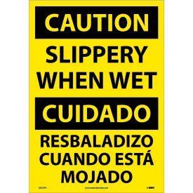 National Marker Company ESC57PC NMC™ Bilingual Vinyl Sign, Caution Slippery When Wet, 14"W x 20"H image.