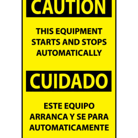 National Marker Company ESC618AP Bilingual Machine Labels - Caution This Equipment Starts And Stops Automatically image.